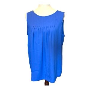 Ann Taylor LOFT Blue Sleeveless Pleated Button Back Top Size Large